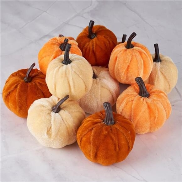 Pumpkin Decor 12pcs Artificial Fake Faux Velvet Foam Fabric Pumpkins Decoration - Picture 3 of 6